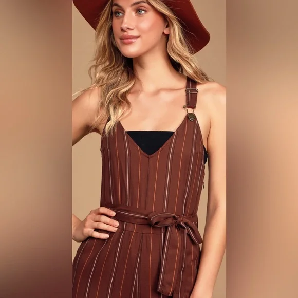 Billabong Bella Day Burgundy Multi Striped Culotte Jumpsuit XS - Picture 3 of 12